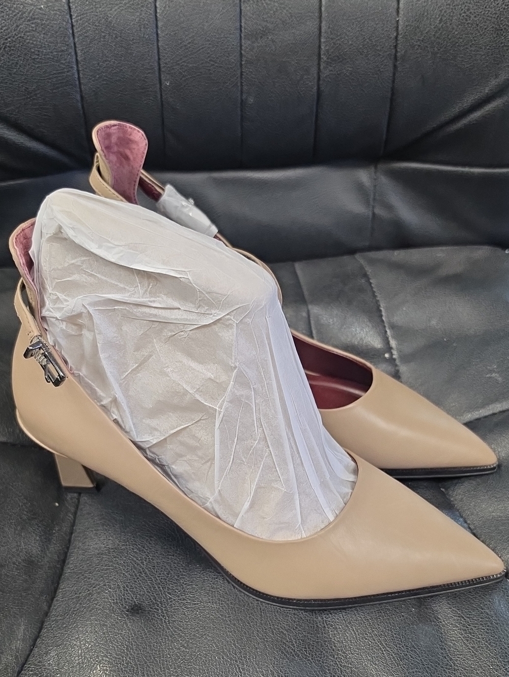 Franco Sarto Beige Pointed-Toe Slingback Pumps